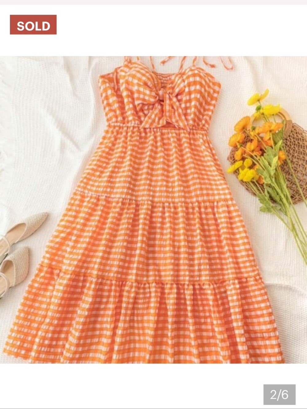 Retro vibes Orange Gingham Sundress - Picture 2 of 4